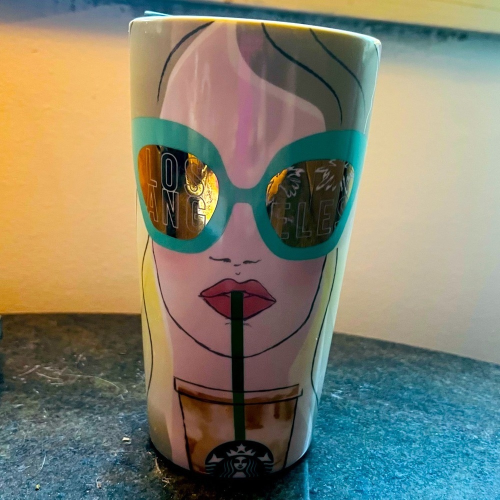 Starbucks Los Angeles LA Girl Sunglasses Ceramic Limited Travel Mug 12 oz.